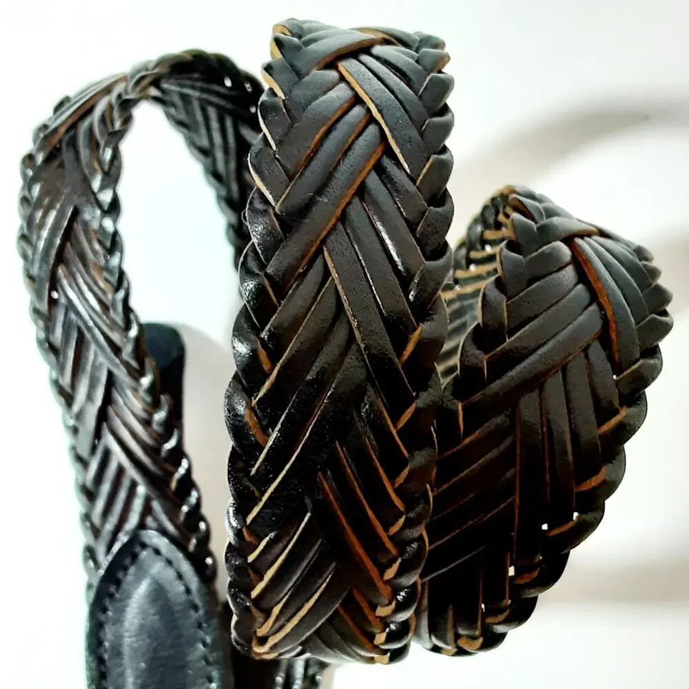 Charter Club Black Braided Genuine Leather Belt Size Large Casual